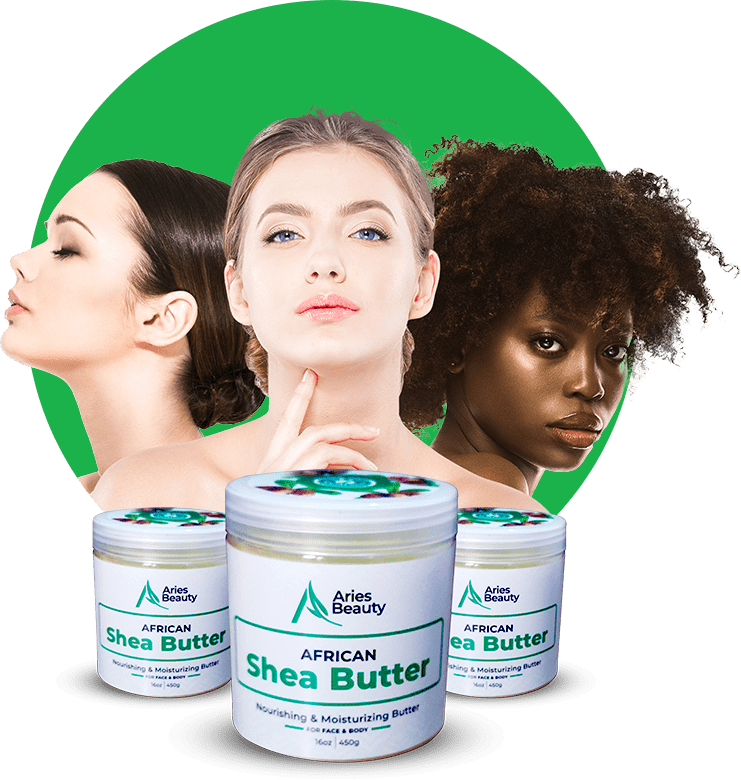 Aries Beauty Shea Butter for skincare models with Aries Beauty Shea Product